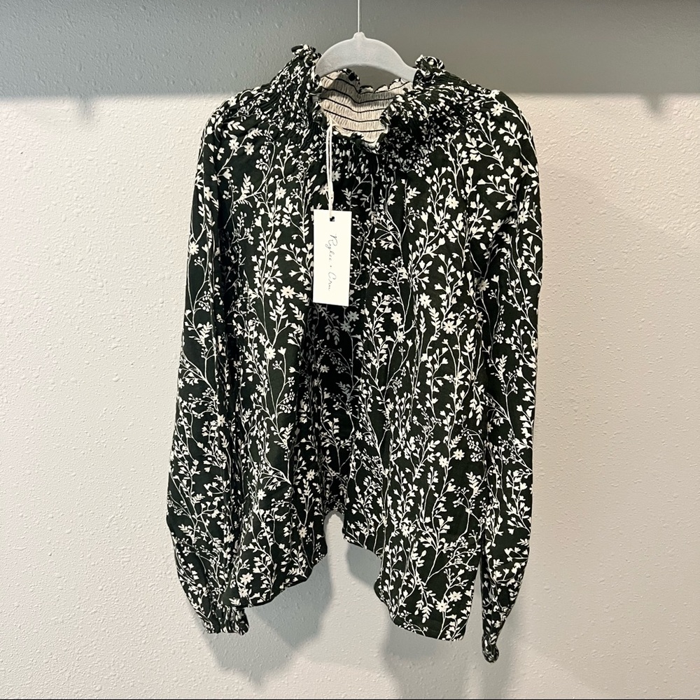 NWT Rylee and Cru dark green floral blouse size 8/9